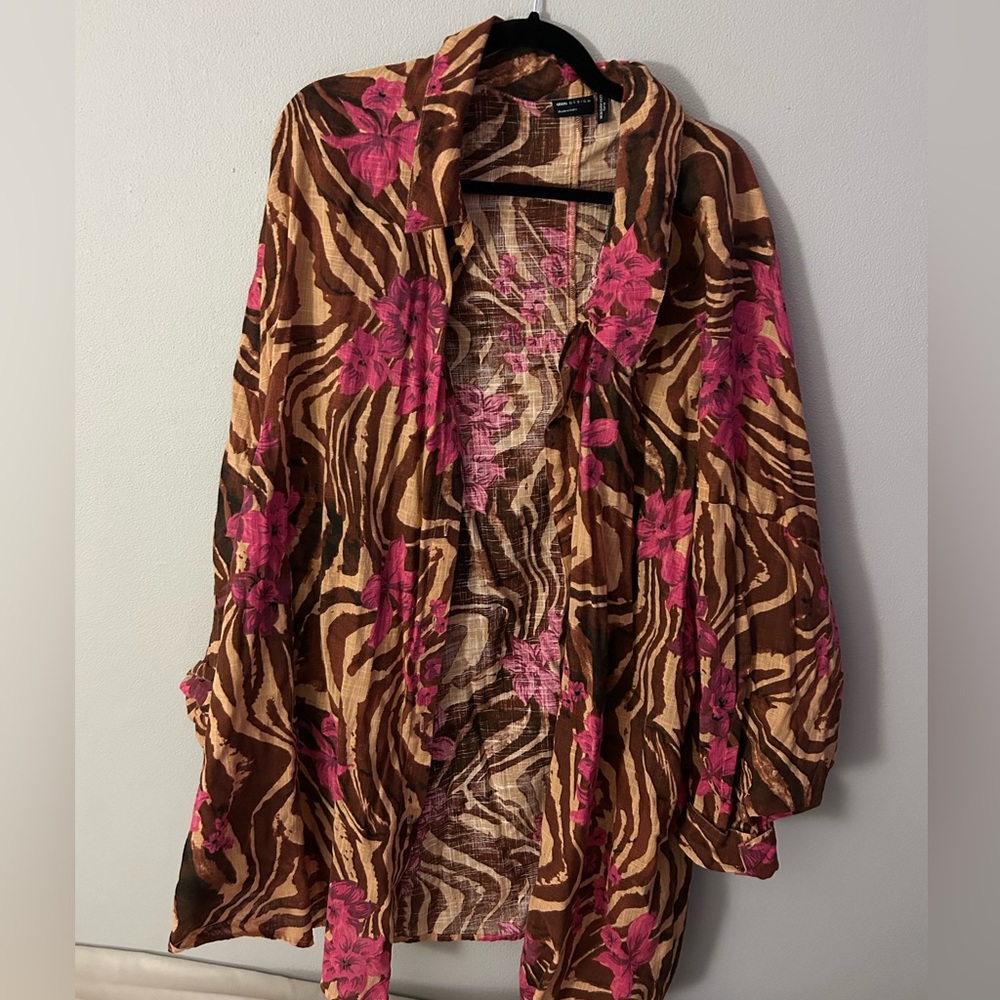 ASOS Curve Pink and Brown Animal Print Button down